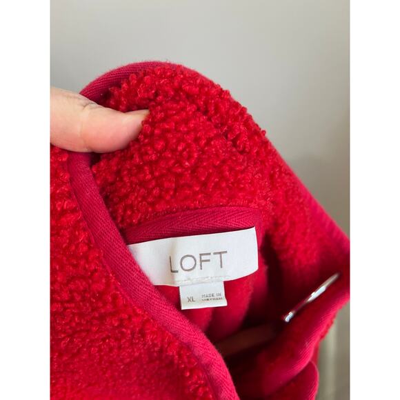 LOFT Red Fleece Pullover Cozy Casual Valentine Winter Top Size XL - Picture 7 of 8